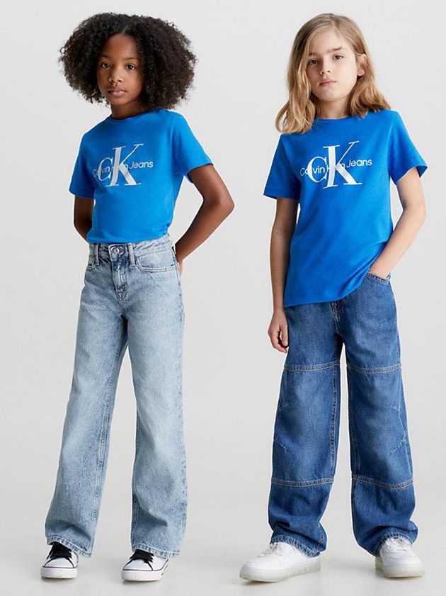 Calvin Klein USA Organic Cotton Logo Girls T-Shirt Blue 0658472-IW